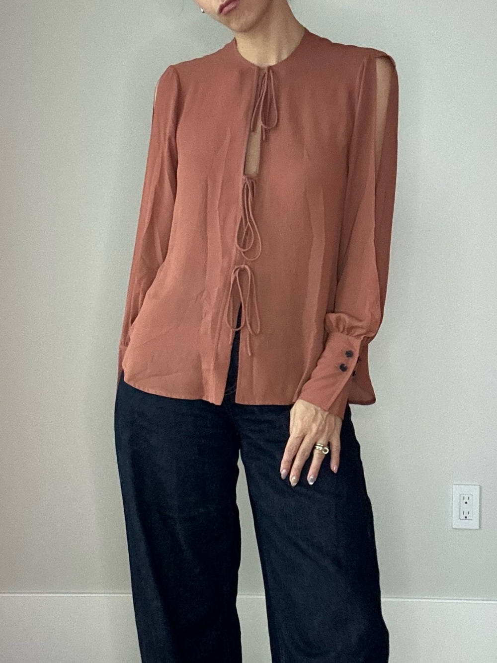 Rachel Comey Rust Tie-Front Long Sleeve Blouse
